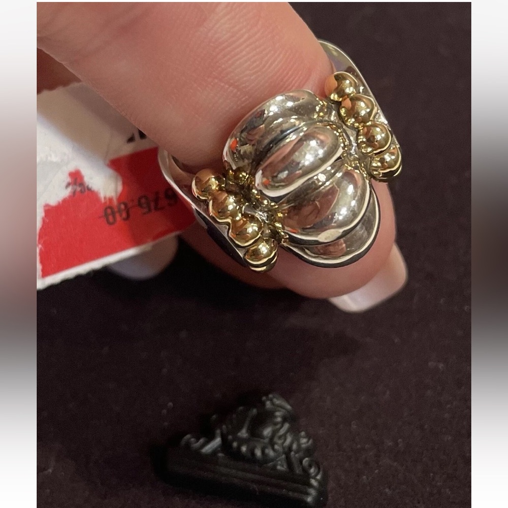 LAGOS Two-Tone Silver and Gold Caviar Dome Ring.Size 7